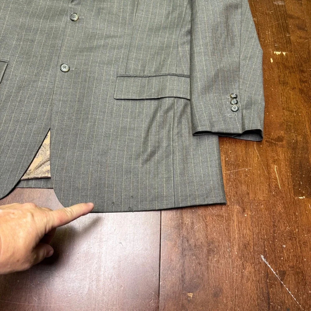 Marzoni Suit Mens 50 Gray Pinstripe Italian Wool Two Button Paisley Lining 40x34